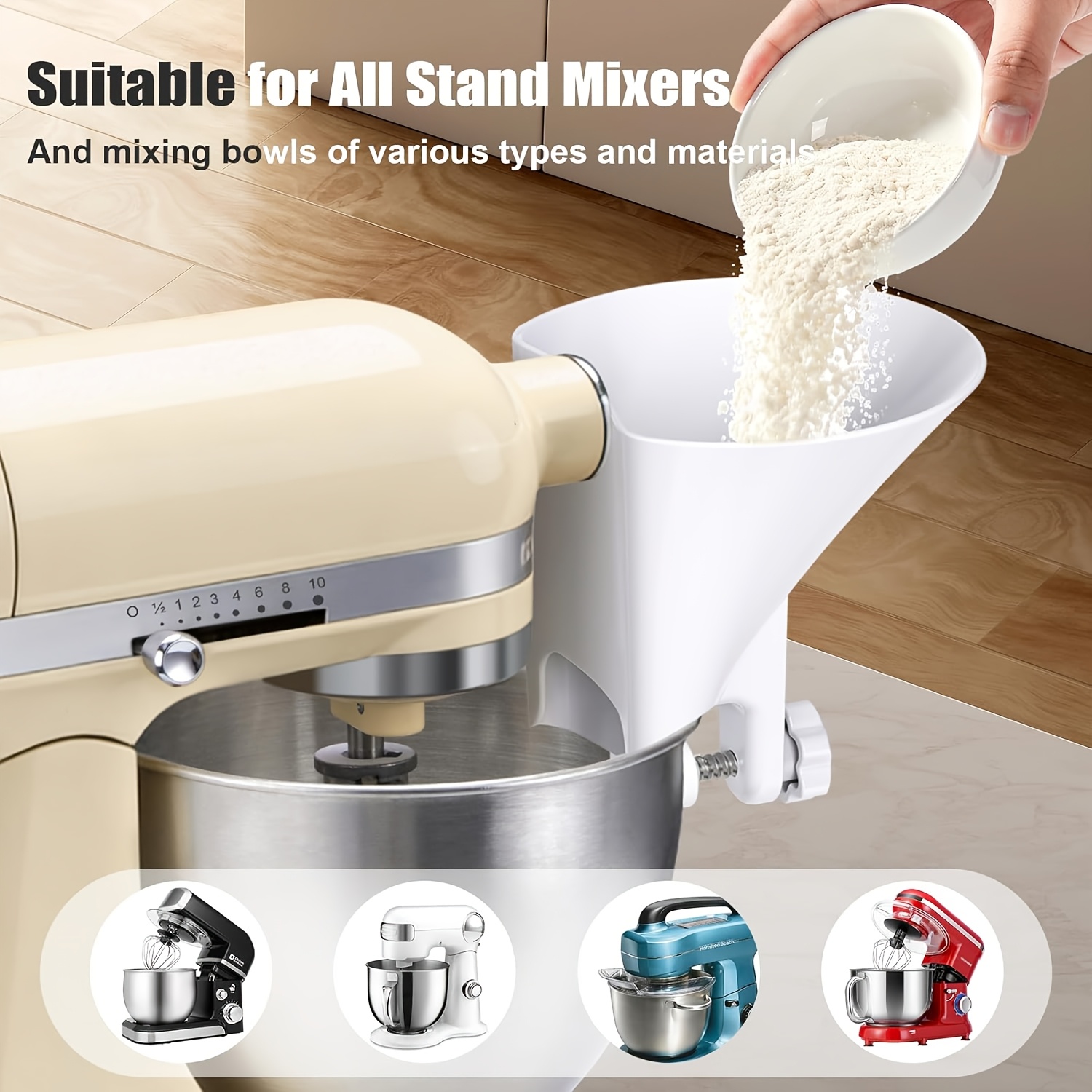 Kitchen Aid Baking Mixer - Wide Mouth Flour Funnel Dough Chute