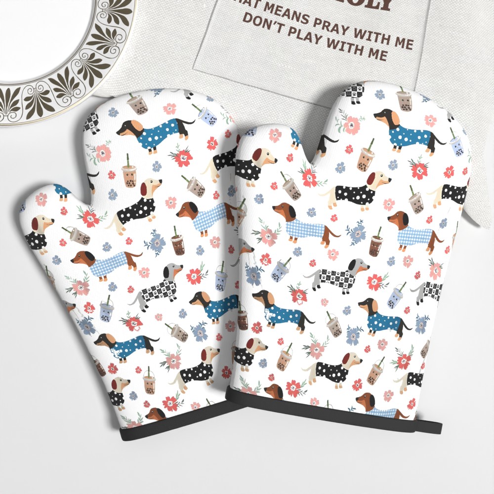 Kitchen Design For Baking - 2pcs Oven Mitts with Dog Design.