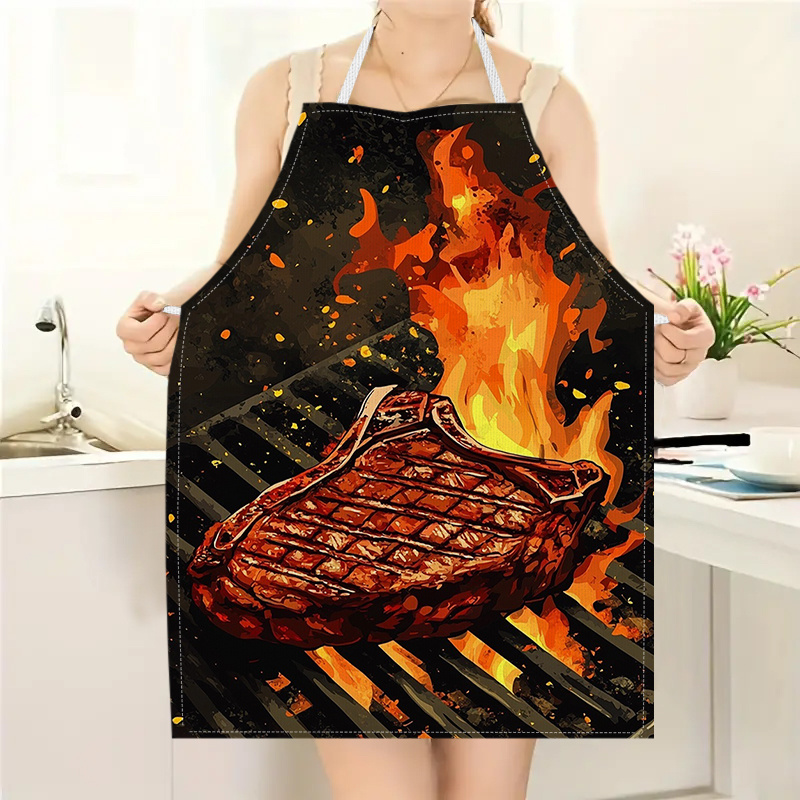 Kitchen Baking Area Ideas - 1pc BBQ Steak Apron with Flame