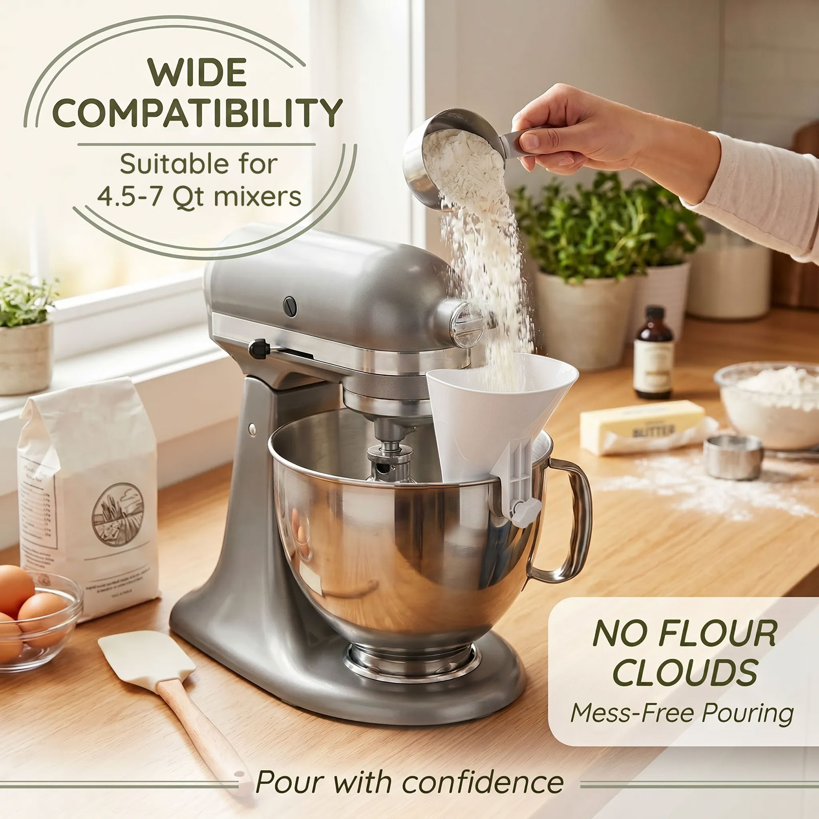 Spill Proof Flour Funnel for 4 - Kitchen Aid Baking Mixer recension och pris